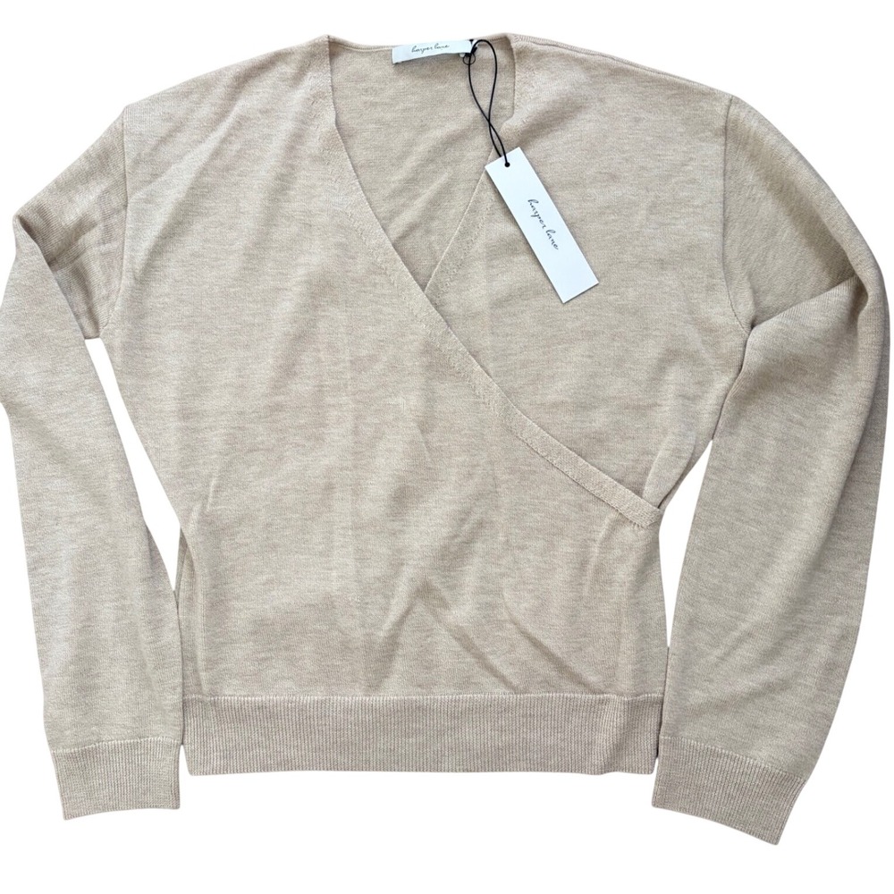 Harper Lane Womens 100% Wool Wrap Sweater Beige Oatmeal V-Neck HLQM52844 L
